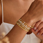 Turandoss 6PCS Gold Beaded Bracelets Set for Women, 14K Gold Plated