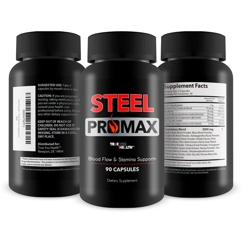 Steel Promax - Extra Strength - Our Best Stamina & Blood Flow Pills For Men - Nitric Oxide Booster Steel Power Supplement - Mens Circulation Support Blood Flow Pills - Max Steelpower Male Supplement