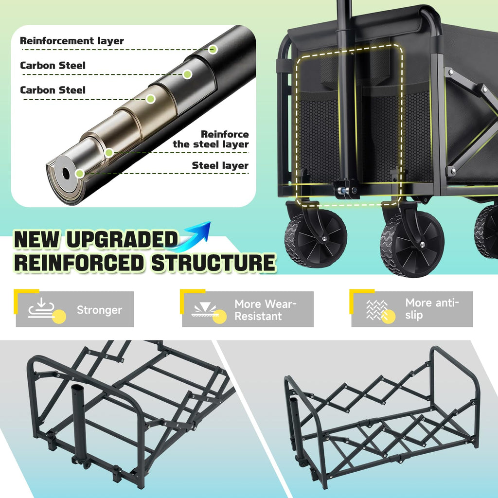280LBS Collapsible Wagon Cart Foldable Lightweight Grocery Cart with Wheel