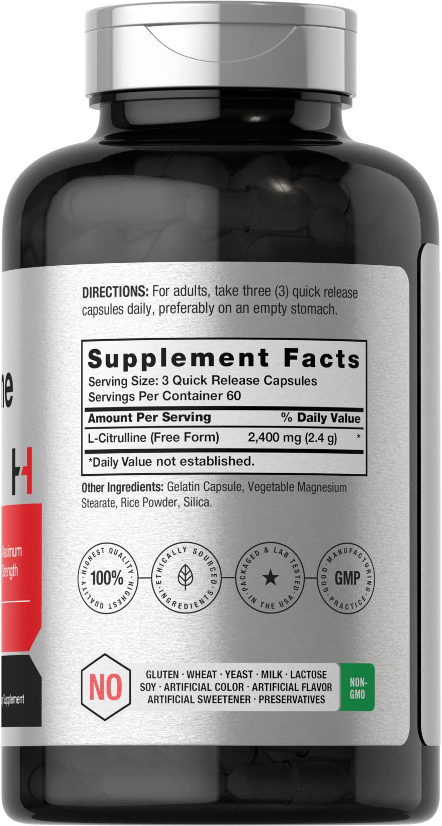 Horbaach L Citrulline Supplement for Men and Women | 2400 mg | 180 Capsules | Maximum Strength and Free Form | Non-GMO, Gluten Free