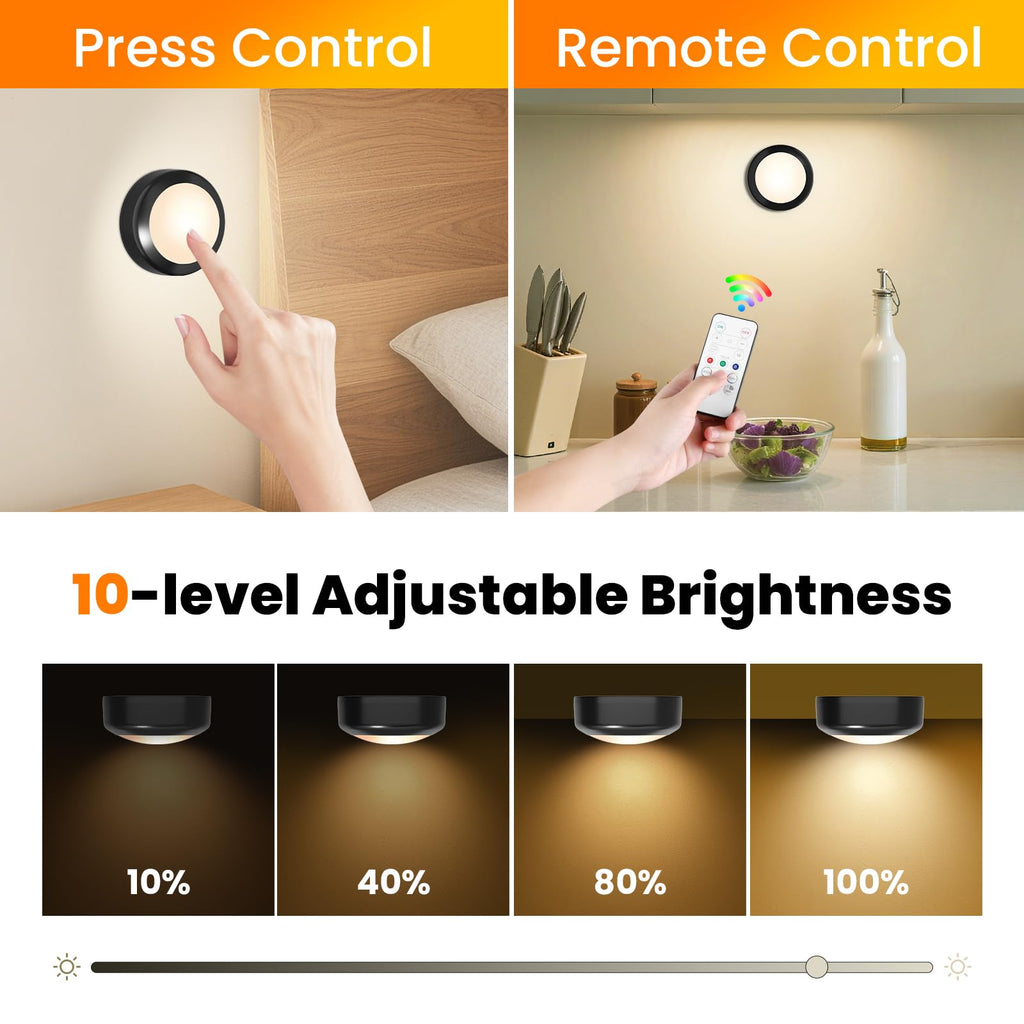 Ahuledlight LED Puck Lights with Remote Control, 16 Color Changing Under Cabinet Lighting with Dimmer & Timer, AAA Battery Operated,Under for Closet Bedroom Kitchen, Stair (12 Pack White)