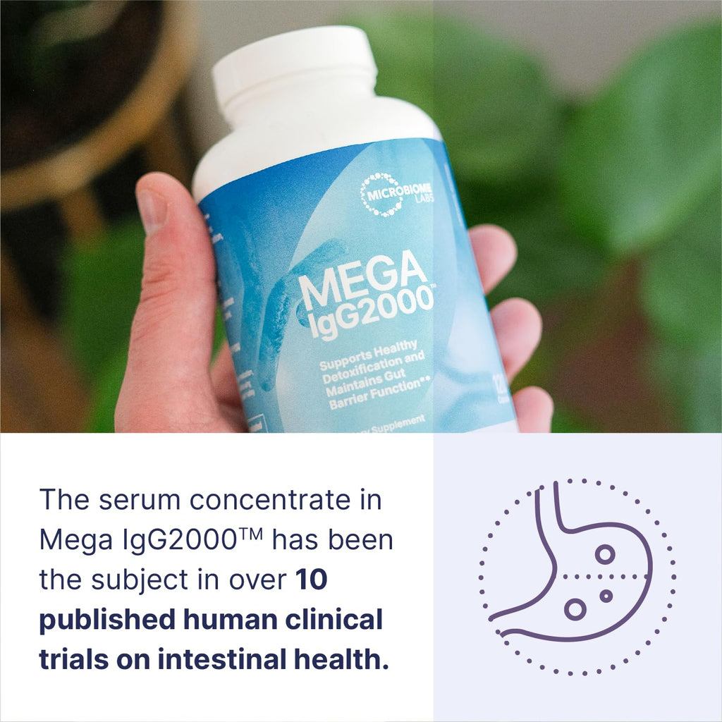 Microbiome Labs Mega IgG2000 Capsules - Dairy Free Bovine Colostrum Supplement Alternative - Immunoglobulin Supplement from Bovine Serum to Support Digestive Health (120 Capsules)