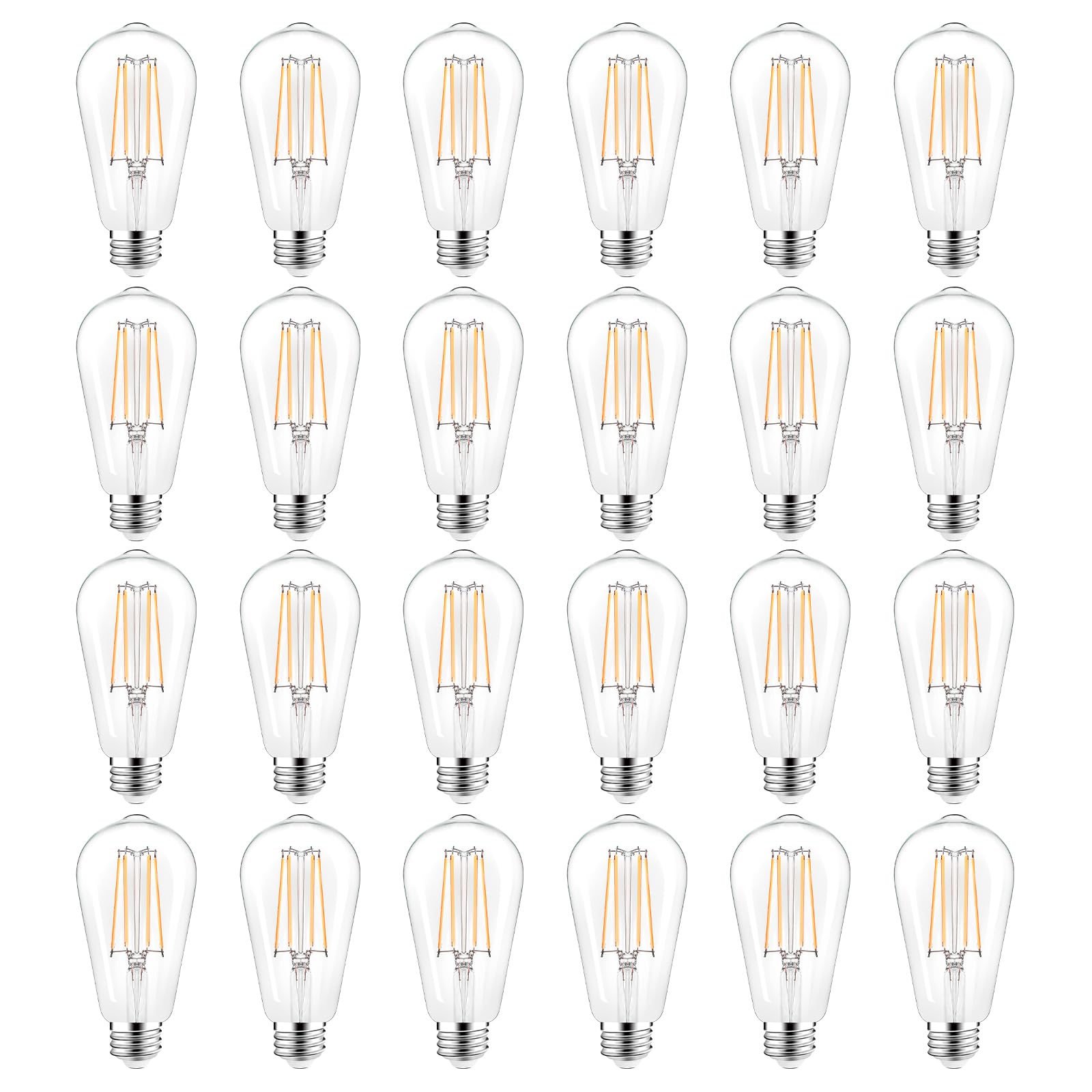 PARTPHONER LED Light Bulbs Dimmable Vintage Edison Bulb, E26 LED Bulb 60W Equivalent 720 Lumens, Warm White 2700K, ST58 Antique LED Filament Bulb CRI 85+, Clear Glass, Pack of 24
