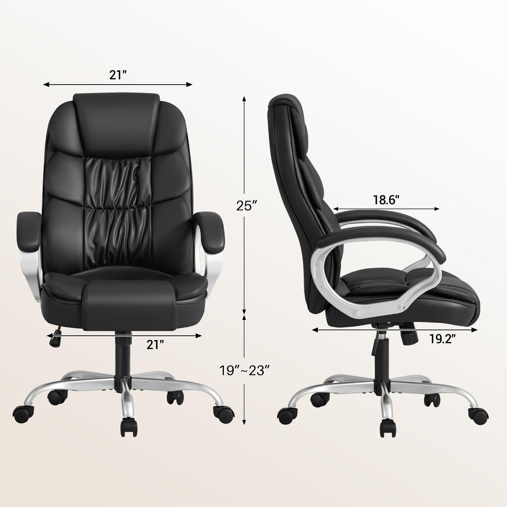 Homall High Back Ergonomic Desk Chair, PU Leather Adjustable Height Modern Executive Swivel Task Chair with Padded Armrests and Lumbar Support (Black)