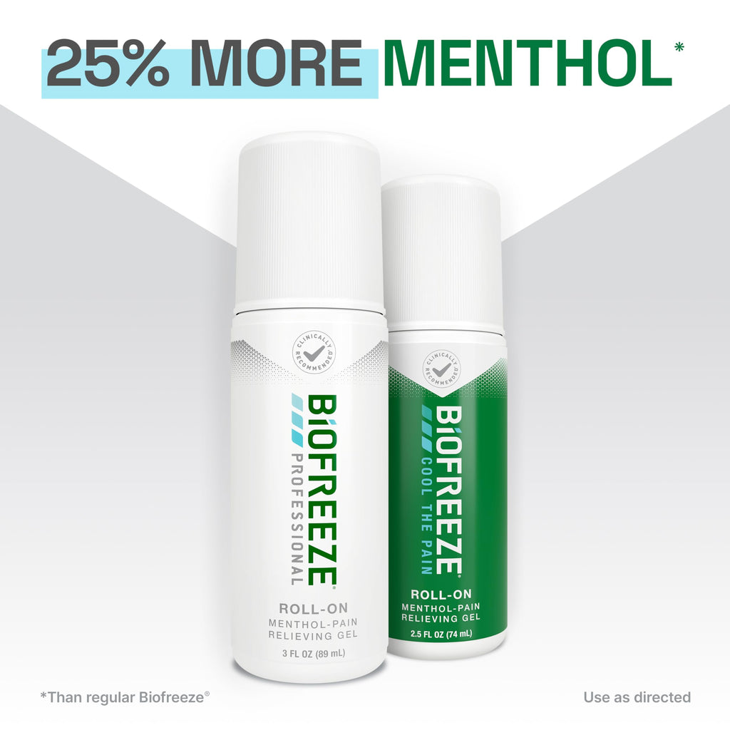 Biofreeze Professional Pain Relief Roll On, Travel Size Arthritis Discomfort Reliever, Fast Acting & Long Lasting Formula, Cooling Menthol Gel 3 Fl Oz (Pack of 3)