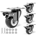 2 Inch Caster Wheels Set of 4, Heavy Duty Casters with Brake, No Noise Locking Swivel Casters with Polyurethane (PU) Wheels, Caster Wheel for Cart, Furniture and Workbench (Two Hardware Include)