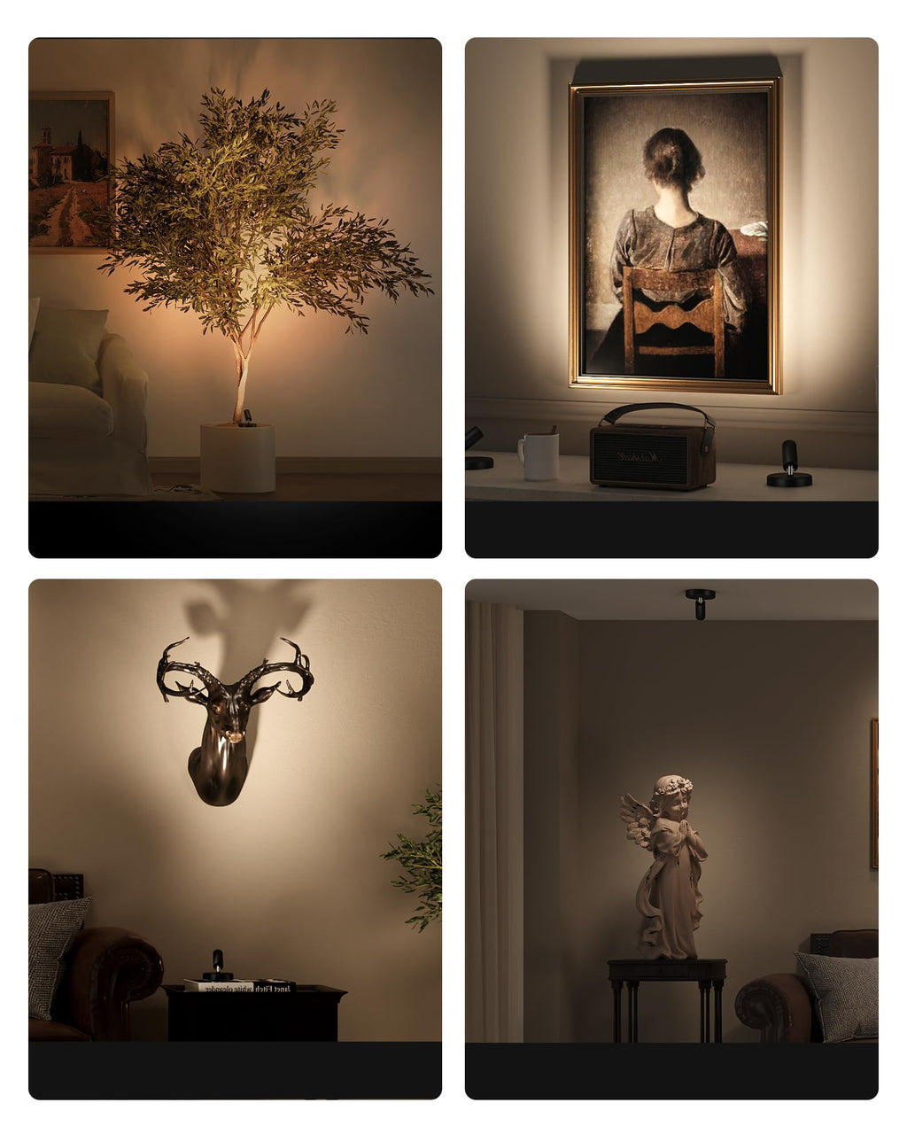 EZVALO Spotlights Indoor with Remote, 5500mAh Rechargeable Picture Lights, Wireless Uplights with Timer & Dimmable, 3-CCT, Accent Lighting for Plant, Art, Painting, Gallery, Wall Decor (2-Pack Black)
