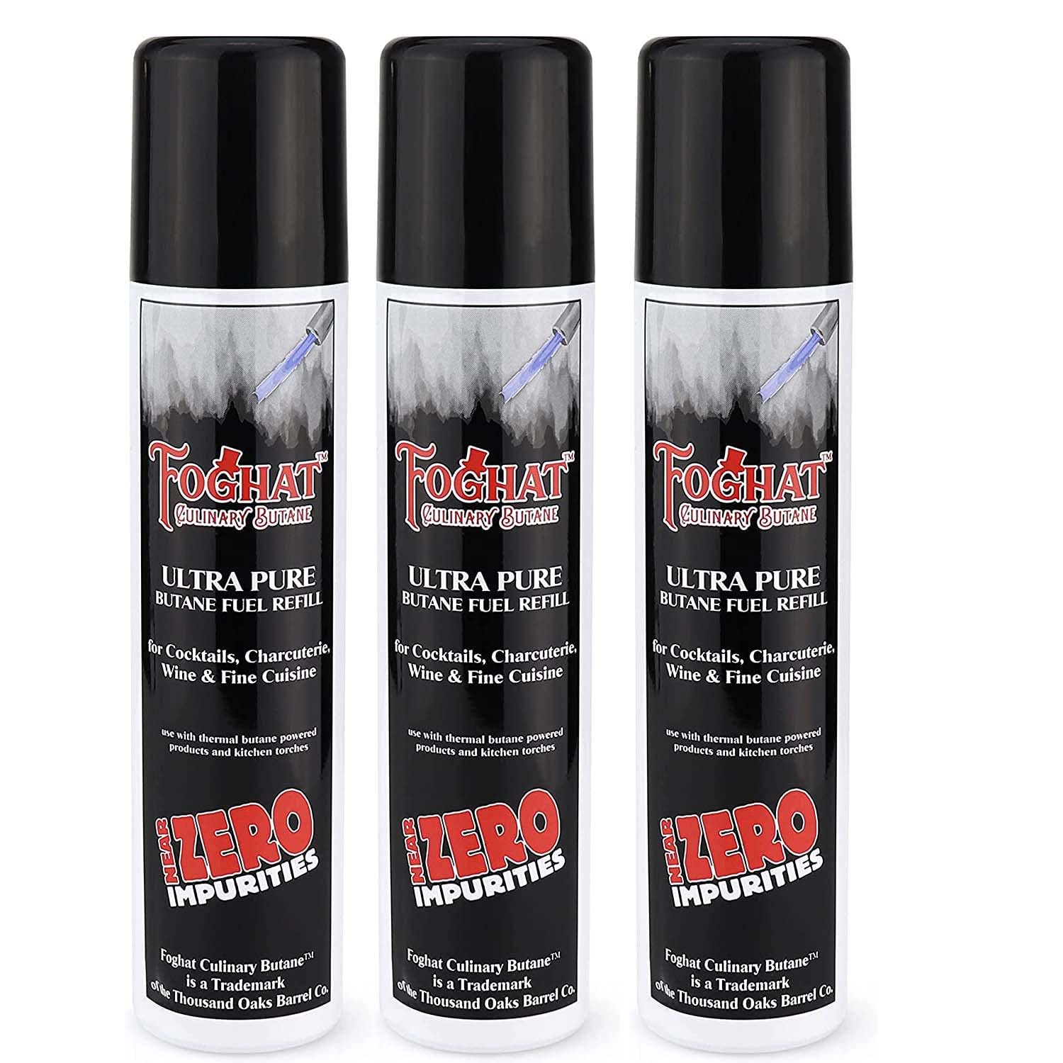 Foghat Culinary Butane Fuel Refill (3 x 60ml) - Torch Lighter Butane Refill Canister, Fits All Kitchen Smoking Torches - Food Grade Ultra Refined For Cocktail Smoker Kit, Creme Brulee Torch