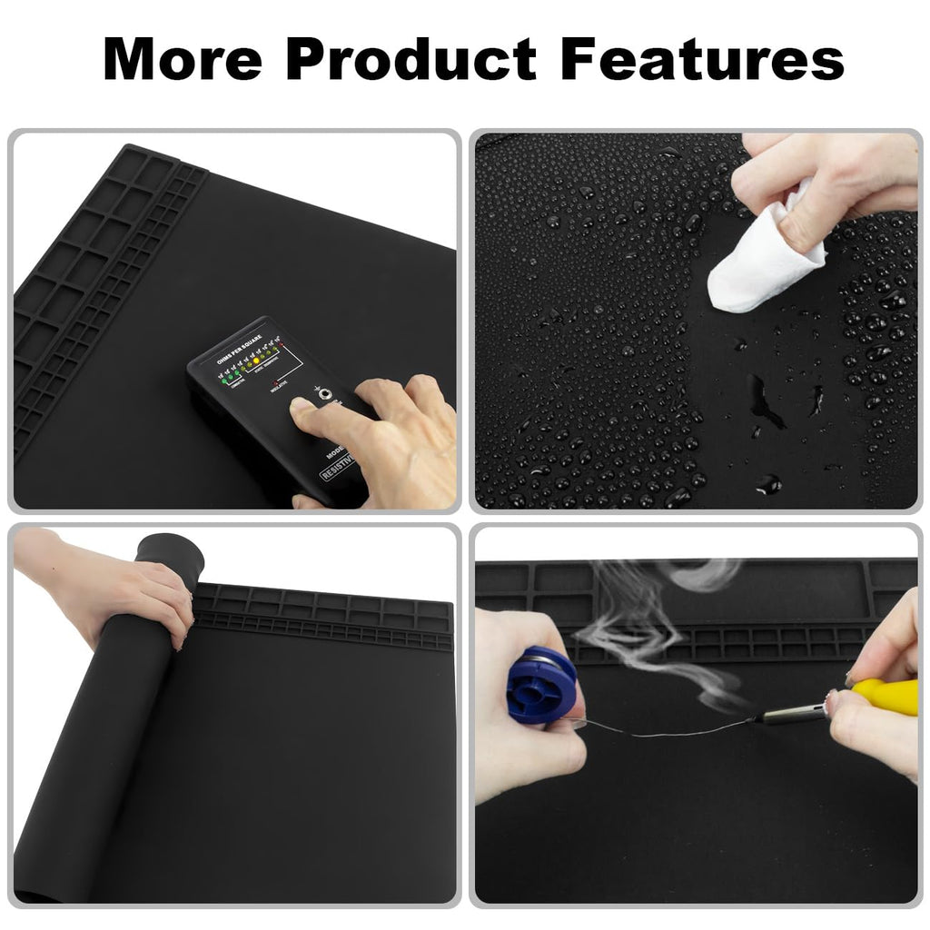 Anti Static Soldering Mat, Extra Large 27.6" x 15.7" Heat Resistant 932°F Large Silicone ESD Safe Work Mat with Grounding Accessories and Anti Static Wrist Strap (Black)