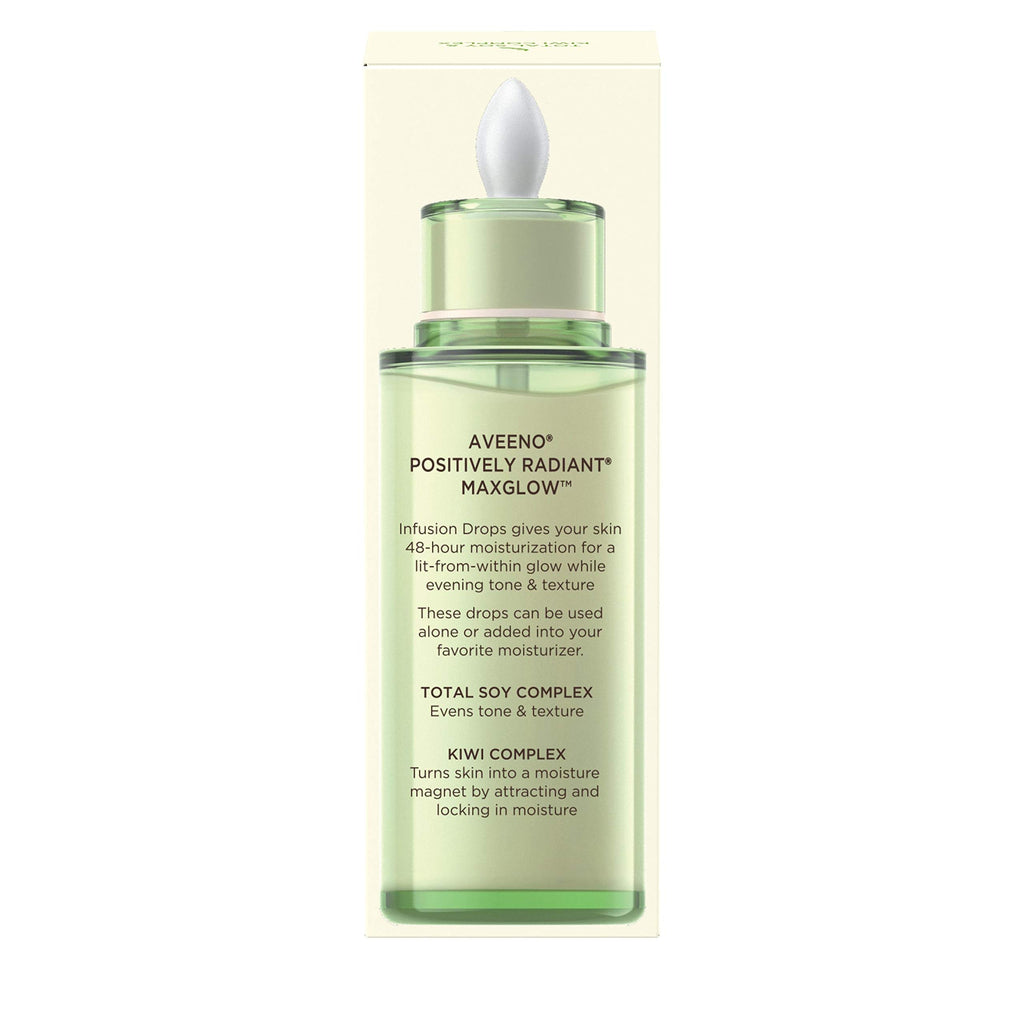 Aveeno Positively Radiant MaxGlow Infusion Drops with Moisture Rich Soy & Kiwi Complex, Hypoallergenic, Non-Comedogenic, Paraben- & Phthalate-Free Moisturizing Facial Serum, 1.35 fl. oz