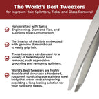 World's Best Tweezers Diamond Tip - Diamond Coated Slant Precision Tweezer for Eyebrow, Facial & Ingrown Hair Removal - Suitably Aligned Stainless Steel Tool Grabs Hair from The Root