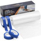 Plastic Drop Cloths, 400' Length x 9' Width Painter's Plastic Film with 4 Rolls Painter's Tape - Disposable Painter's Sheeting & Tarps for Painting, Waterproof Furniture/Couch/Floor Protection