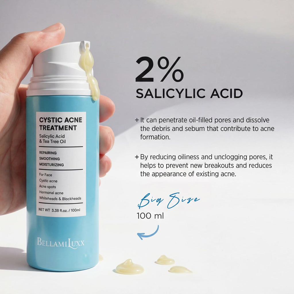 BellamiLuxx Cystic Acne Treatment for Face: Hormonal Acne Treatment Cream for Teens & Adults - Salicylic Acid & Tea Tree Oil Pimple Spot Remover - Anti-Acne Moisturizer Reduces Redness, Blemishes