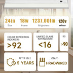 Ansen Hardwired Under Cabinet Lighting, 24in 18W LED Light for Kitchen/Closet, 1237lm, CRI>92, R9>90, 5 Color Temperature, Dimmable, 2700K-5000K(Warm White, Cool White, Daylight)