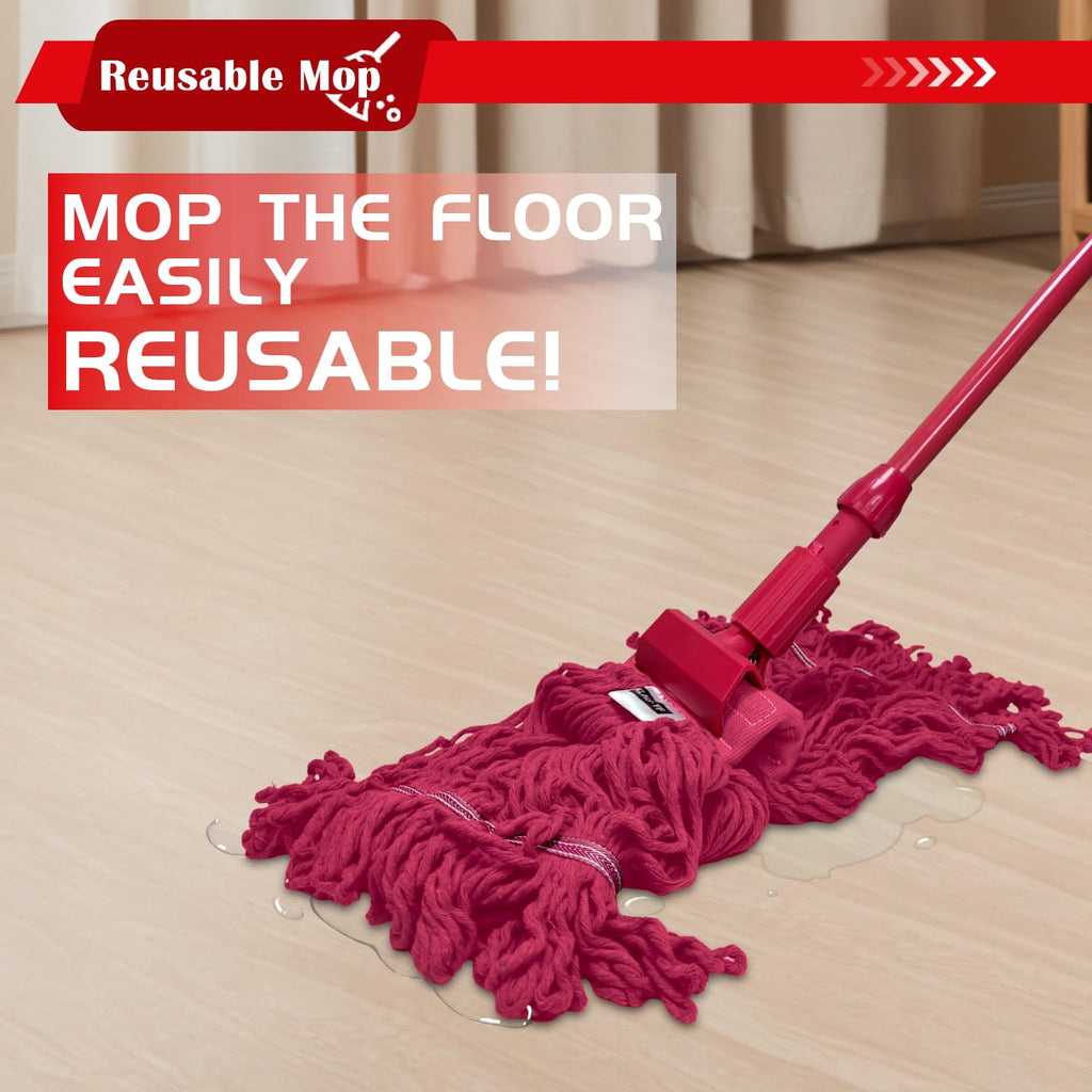 KLHB-YF Heavy Duty Commercial String Mop Heads, 3 Pack Cotton Red Mop Head Replacement, Machine Washable Industrial Mop Head Refills for Janitorial, Restaurant, Warehouse & Office Floor Cleaning