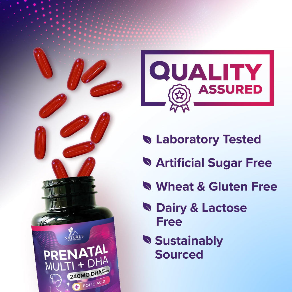 Prenatal Vitamins for Women with Folic Acid + Omega 3 DHA for Fetal Brain Development, Best Prenatal Vitamin Supplement, Daily Pregnancy Multivitamin Nutritional Support, Non-GMO - 120 Softgels