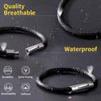 ChainsHouse Mens Black Leather Bracelet Cord 5mm 7.9 inch Black Stainless Steel Clasp Leather Bracelets Waterproof Cuff Bracelet