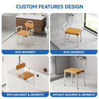Loyoda Shower Chair for Inside Shower ，Bath Chair with Arms and Back,Aluminum Shower Stool for Tub,Slip Resistant Shower Bench,Height-Adjustable Shower Seat with Padded Handles for Seniors，Brown