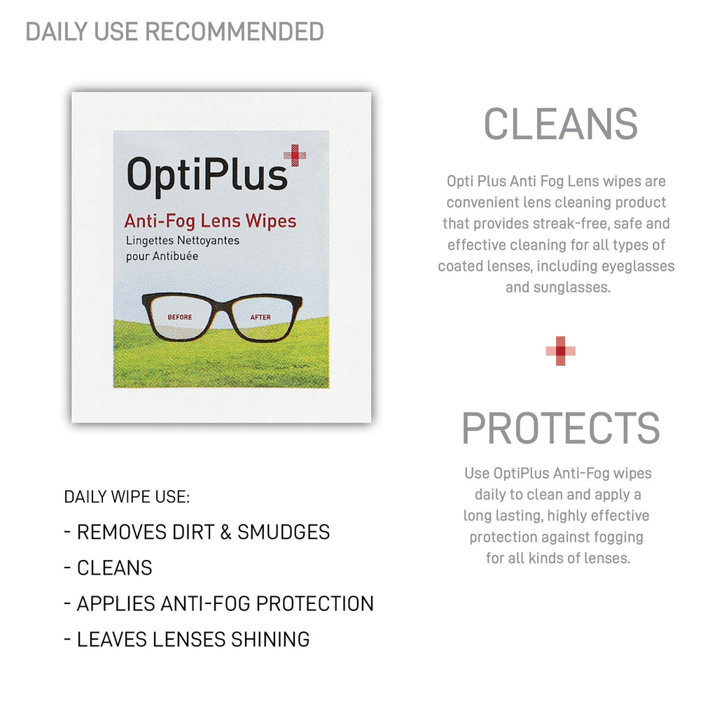 OptiPlus Anti Fog Lens Wipes l Pre-Moistened l Cleaning Wipes for Glasses, Laptops Screens, Smart Phones, Optical Lens, Goggles, and Watch Screen l Quick-Dry & Scratch-Free l Two Pack of 100 Pack