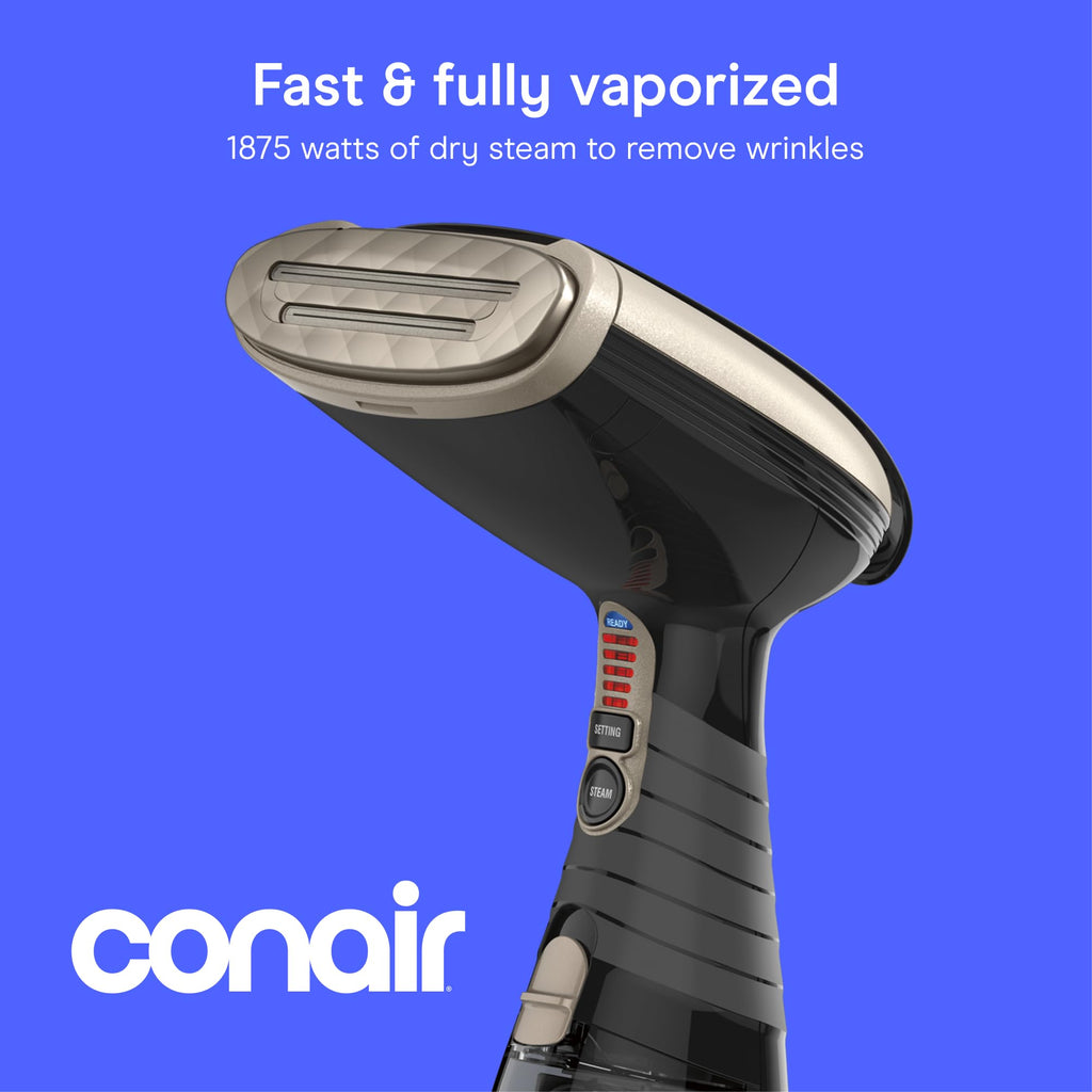 Conair Handheld Steamer for Clothes & Upholstery, 3 Attachments, Black