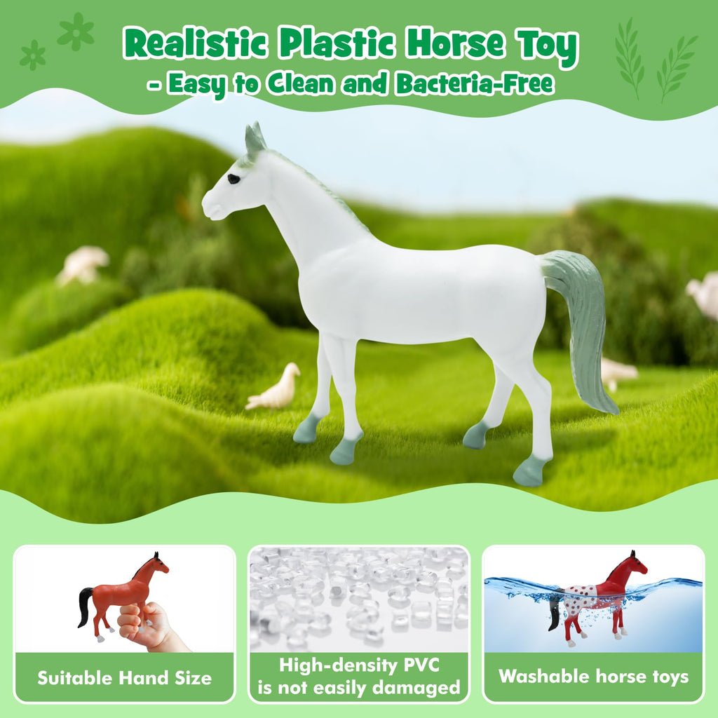 SIMPLIPLAY Wooden Horse Stable Playset, Farm Animals Toys for Kids 3-5