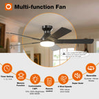 addlon Ceiling Fans with Lights, 52 inch Low Profile Ceiling fan with Light and Remote Control, Flush Mount, Reversible, 3CCT, Dimmable, Noiseless, Black Ceiling Fan for Bedroom, Indoor/Outdoor Use