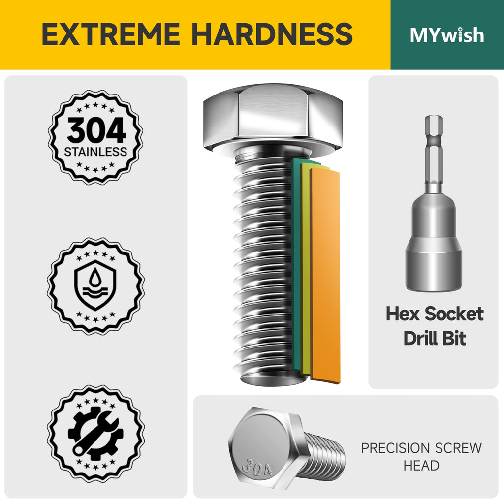 Mywish 660PCS M5 M6 M8 Bolt Screw Set, Metric Bolt Assortment, 304 Stainless Steel, Nut and Bolt Set Flat & Spring Washers, Assorted Hex Head Bolts and Nuts Kit, Fully Thread