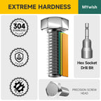 Mywish 660PCS M5 M6 M8 Bolt Screw Set, Metric Bolt Assortment, 304 Stainless Steel, Nut and Bolt Set Flat & Spring Washers, Assorted Hex Head Bolts and Nuts Kit, Fully Thread