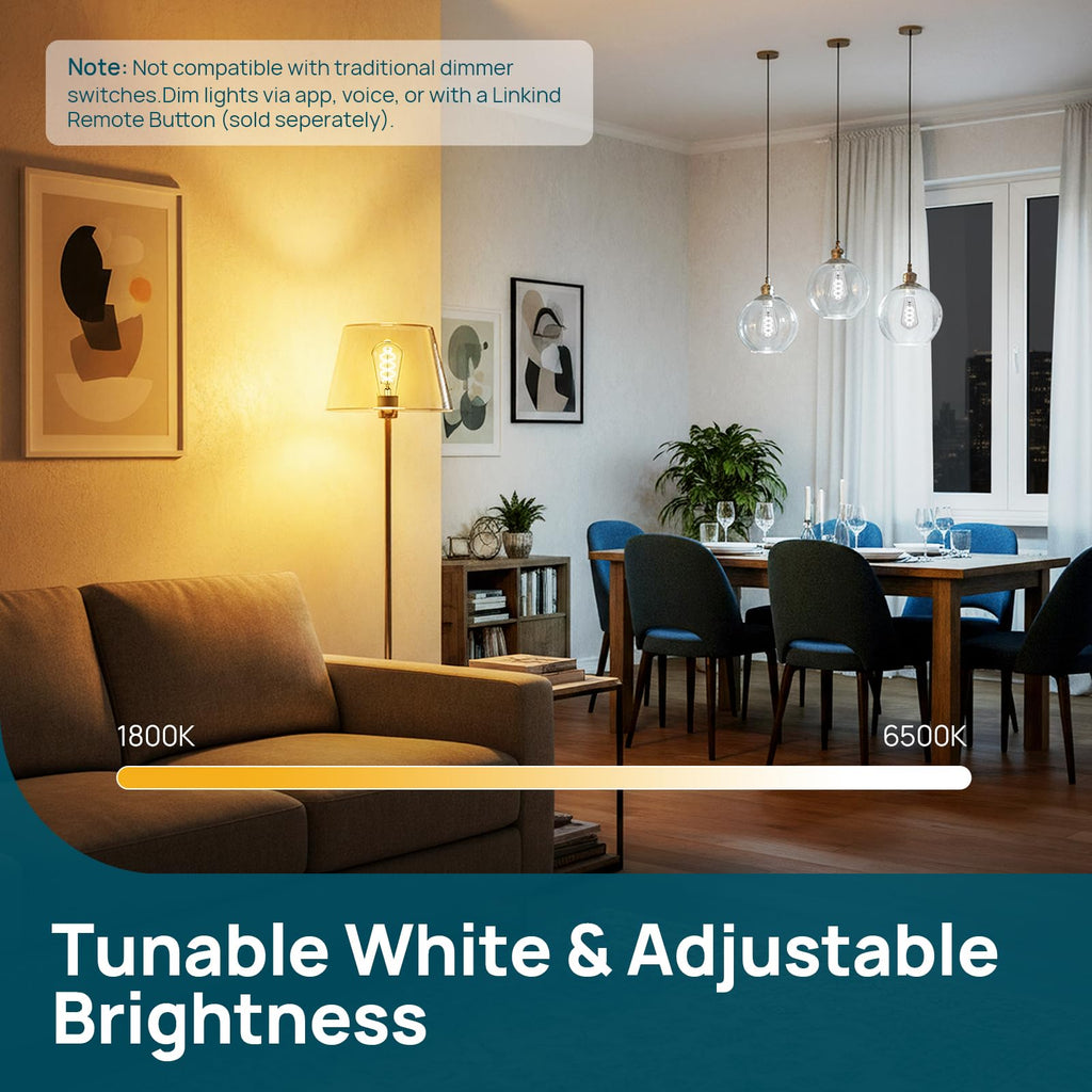 Linkind Matter Smart Bulbs, ST19/ST58 E26 Led Bulb Compatible with Alexa, Smart Light Bulbs, WiFi Bulbs, RGBTW Color Changing Light Bulb, 2.4Ghz WiFi Bulb, 850 LM 1 Pack