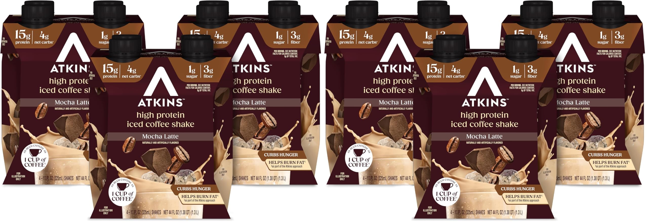 Atkins Mocha Latte Iced Coffee Protein Shake, 15g Protein, Low Glycemic, 4g Net Carb, 1g Sugar, Keto Friendly (Pack of 24)