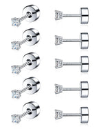 5 Pairs Tiny Moissanite Cartilage Stud Earrings Set,18K White Gold Plated Small Sterling Silver Earrings,Hypoallergenic Threadless Earring for Women Men (5 Pairs-2mm-18K White Gold)