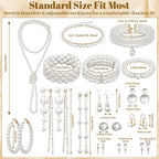Jupwalz 16 Pcs Pearl Jewelry Set with Necklace, Earrings and Bracelets, Pearl Necklaces for Women, Faux Pearls Set Jewelry for Wedding Bridal Christmas Party