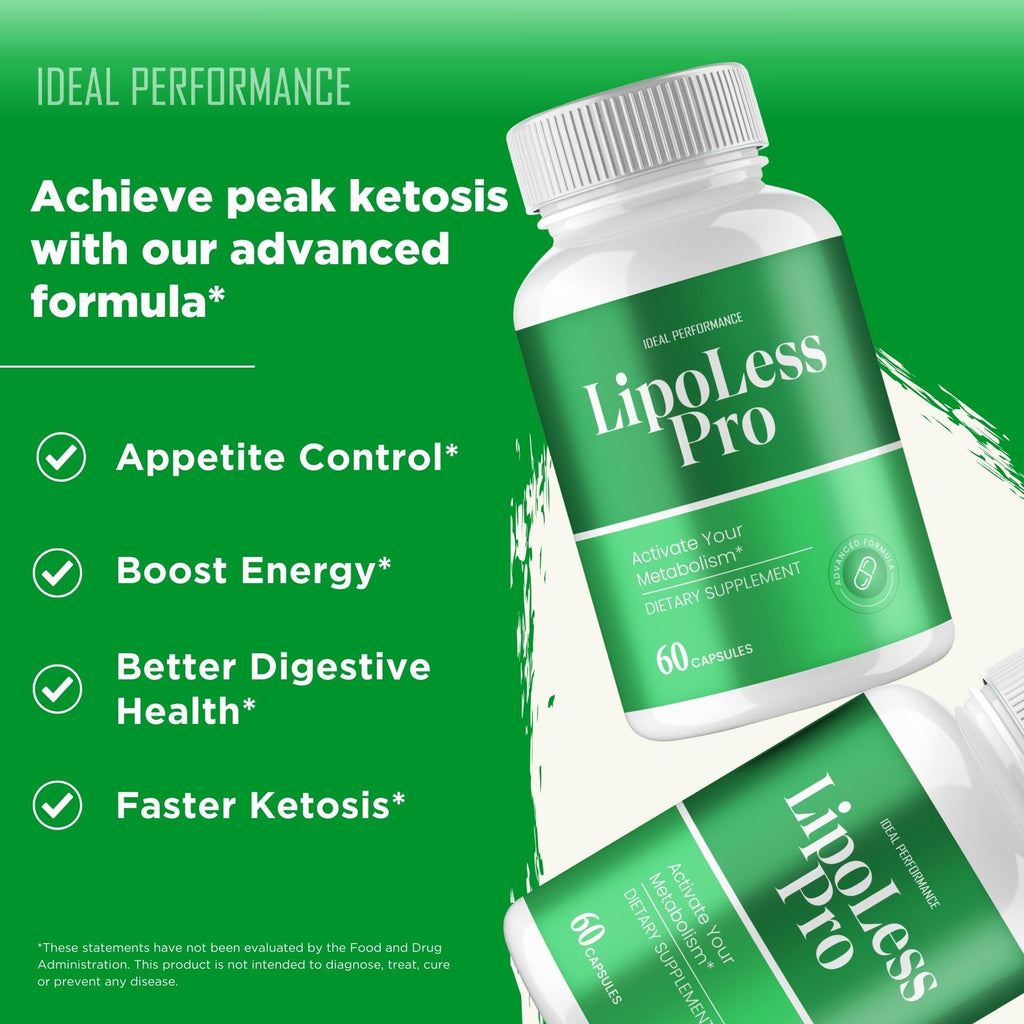IDEAL PERFORMANCE Lipoless Capsules, LipoLess Advance Supplement Pills - Maximum Strength, All Natural Keto Capsule to Sustain Active Lifestyle, Official Lipo Less for Overall Health Reviews (2 Pack)