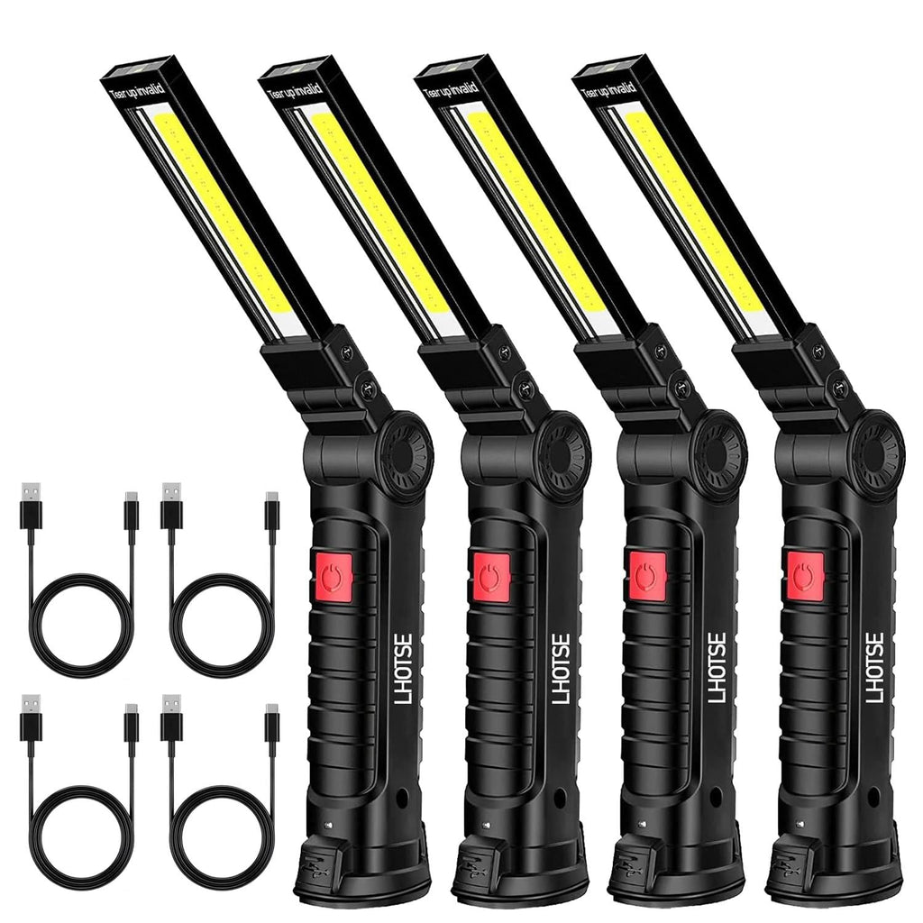 Fathers Day Tool Gifts for Men Dad LED Work Light, 4 Pack Rechargeable Flashlight with Magnetic Base & Hook, Battery Display, 360° rotation, 5 Modes Folding Work Light for Mechanics, Garage, Repairing
