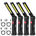 Fathers Day Tool Gifts for Men Dad LED Work Light, 4 Pack Rechargeable Flashlight with Magnetic Base & Hook, Battery Display, 360° rotation, 5 Modes Folding Work Light for Mechanics, Garage, Repairing