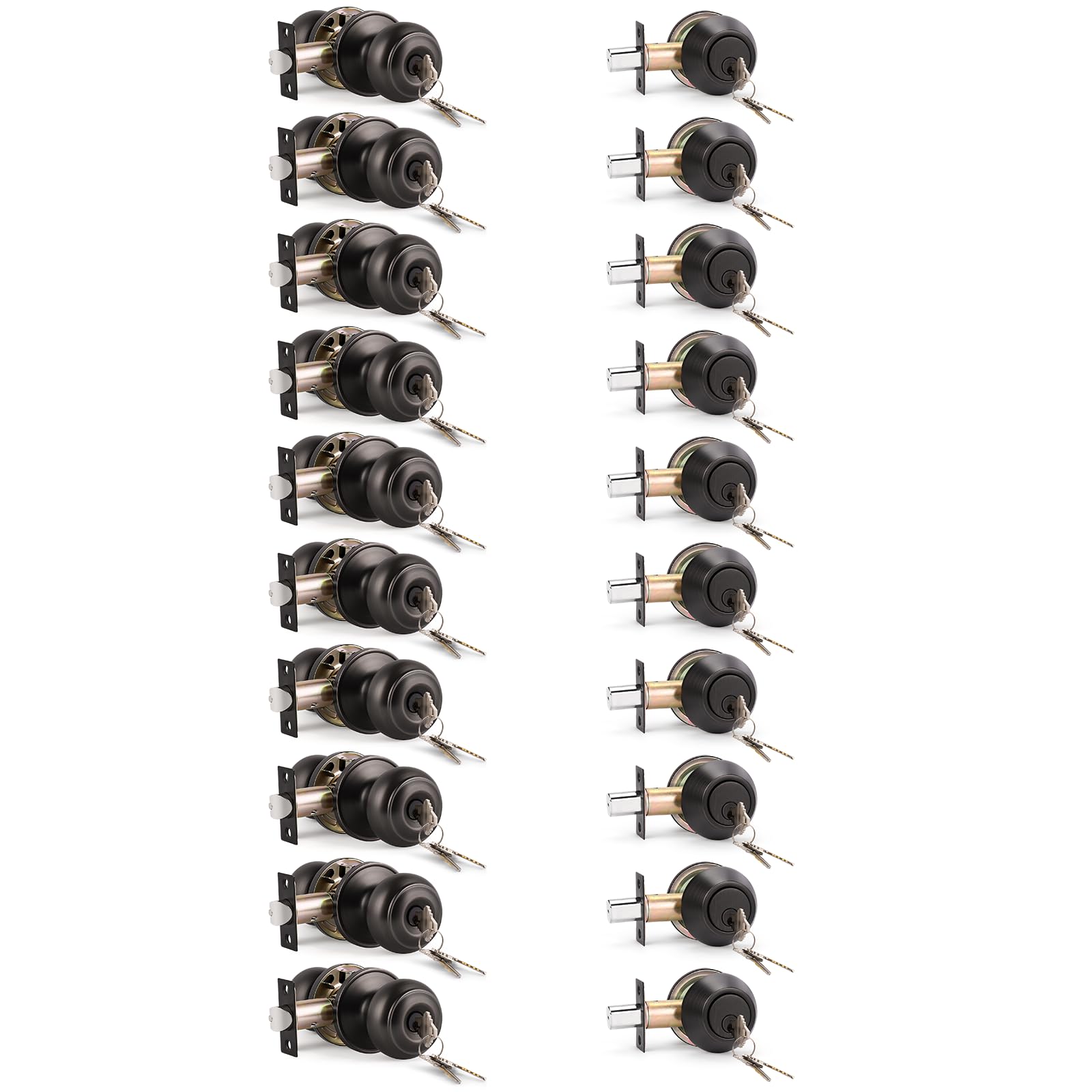 KNOBWELL Keyed Entry Door Knob and Single Cylinder Deadbolt Combo Set, Exterior Door Knobs for Entrance and Front Door, Keyed Alike Knob and Deadbolt, Oil Rubbed Bronze, 10 Pack