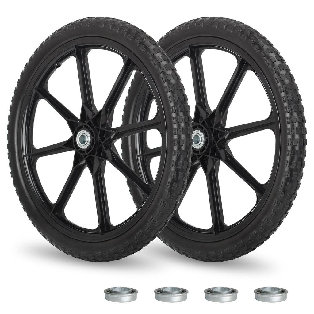 GICOOL 20" Flat Free Tire and Wheel, with 3/4" & 5/8" Bearing, 2.45" Centered Hub, Replacement Wheel For Rubbermaid Wheelbarrow, Garden Yard Cart, 2 Pcs