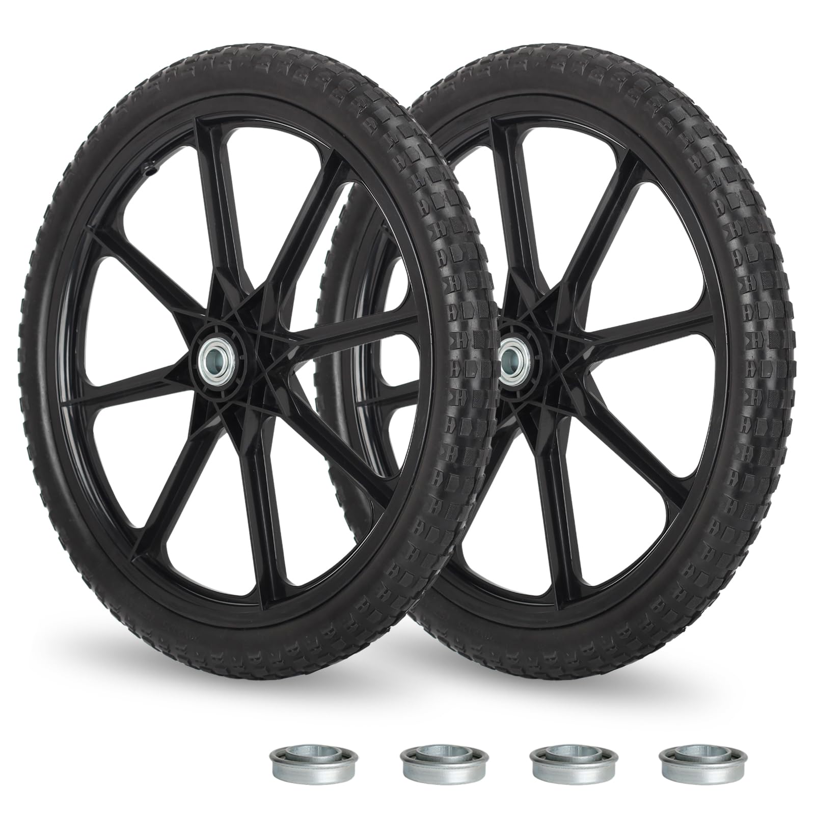 GICOOL 20" Flat Free Tire and Wheel, with 3/4" & 5/8" Bearing, 2.45" Centered Hub, Replacement Wheel For Rubbermaid Wheelbarrow, Garden Yard Cart, 2 Pcs