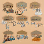 JMScape 45 Pairs Boho Vintage Drop Dangle Earrings Set for Women, Fashion Bohemian Earrings National Style Tassel Eardrop Hollow Bronze Waterdrop Leaf Jewelry for Valentine's Day Gifts