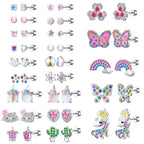 24 Pairs Stainless Steel Flat Back Earrings for Girls Women-Secure and Comfortable Screwback Earrings with Diverse Designs, Perfect for Multiple Piercings and Everyday Wear