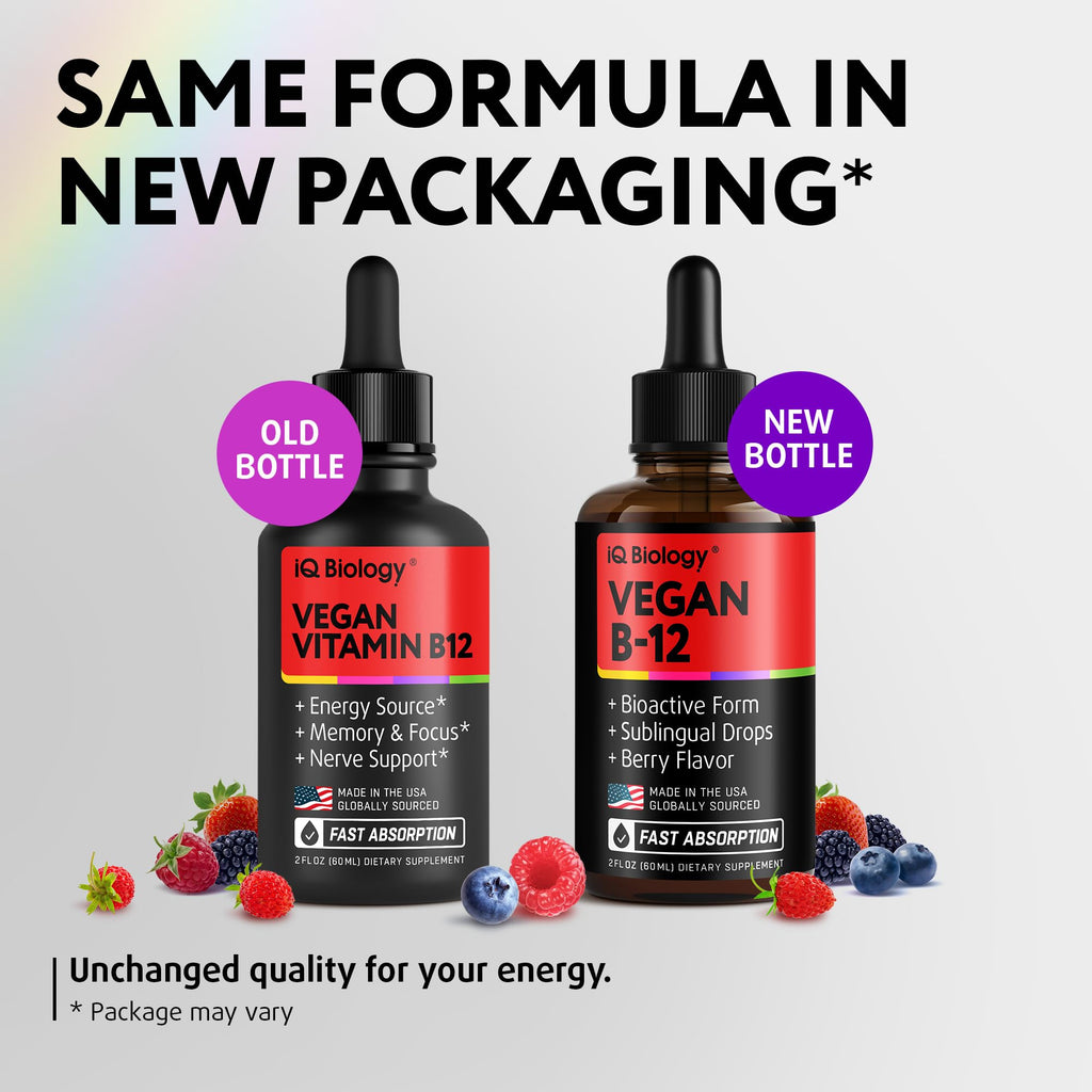 Organic Vitamin B12 Liquid Drops - Sublingual Methylcobalamin 5000 mcg - Methylated B-12 Active Coenzyme Form - Energy & Nerve System Support - Vegan Vit B 12 - USA Made - Berry Flavor - 60 servings