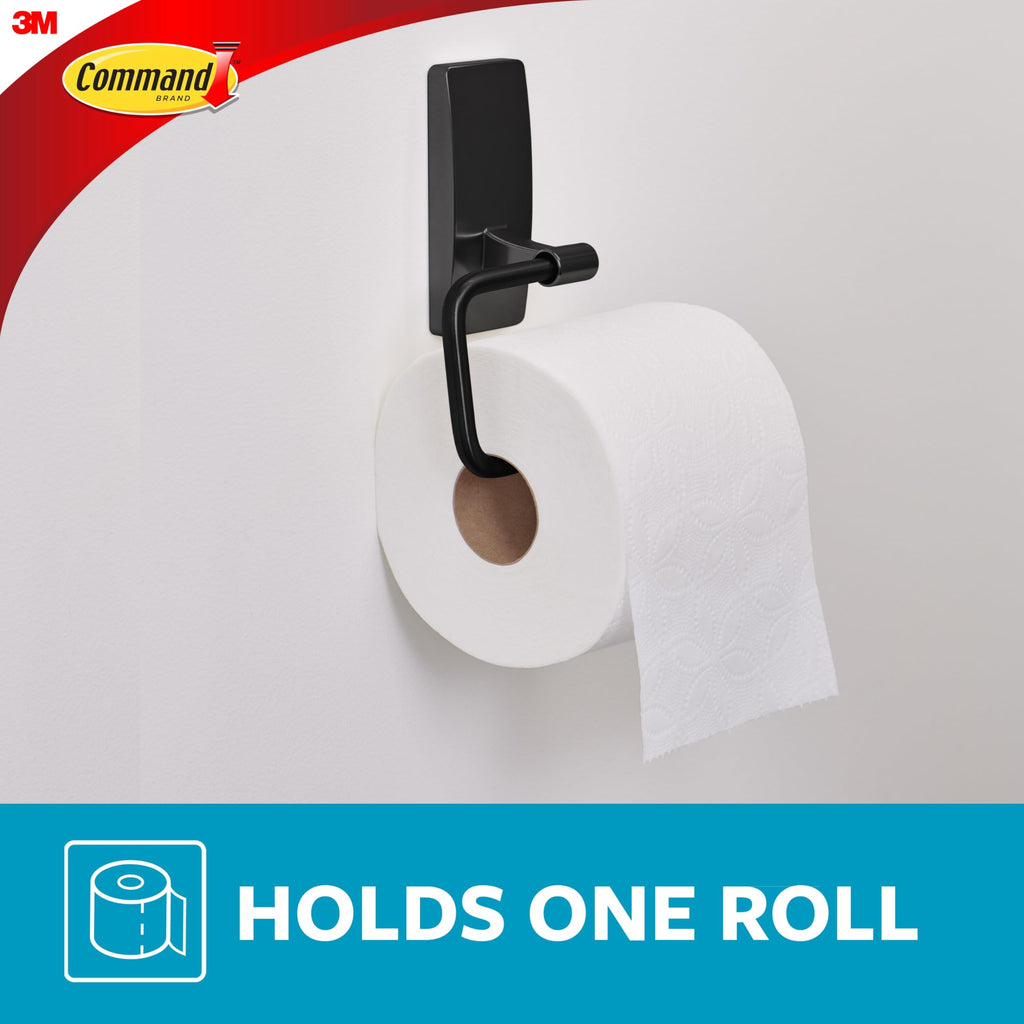 Command Toilet Paper Holder Matte Black with Water Resistant Command Strips, Rust Resistant Bathroom Organizer