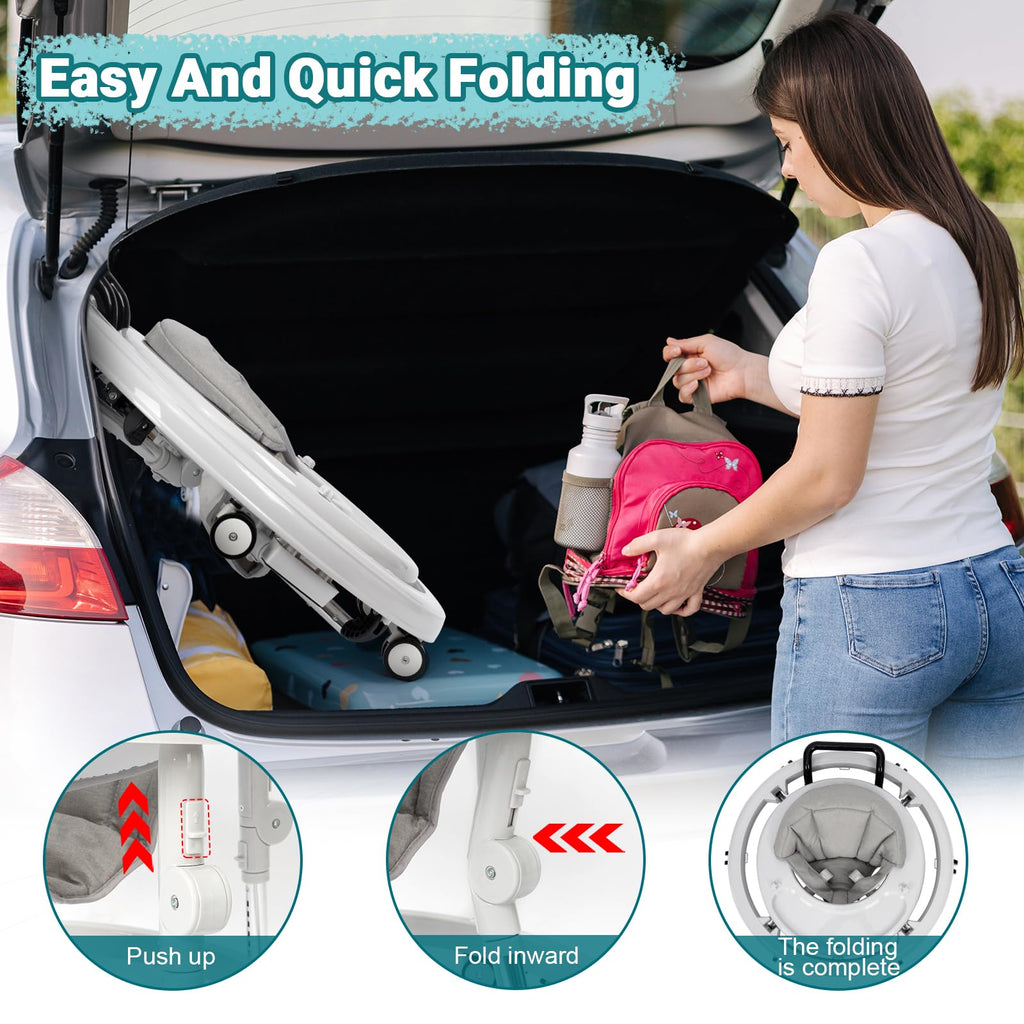 HolyBase Music and Lights Baby Walker Foldable with 9 Adjustable Heights, Baby Walker with Wheels Portable, Infant Toddler Walker for Baby Boy Girls 6-18 Months