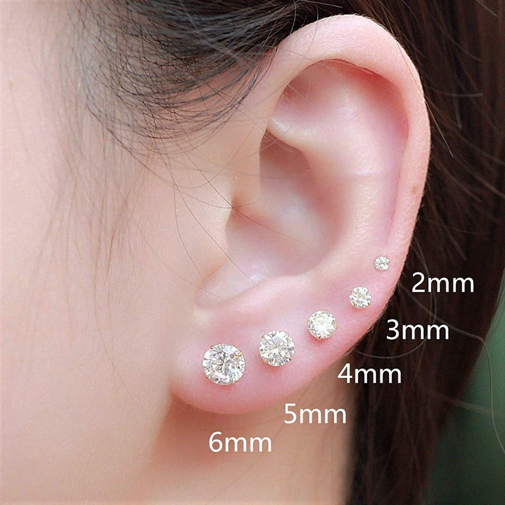 14k Yellow Gold 5mm Solitaire Round Cubic Zirconia CZ Stud Earrings