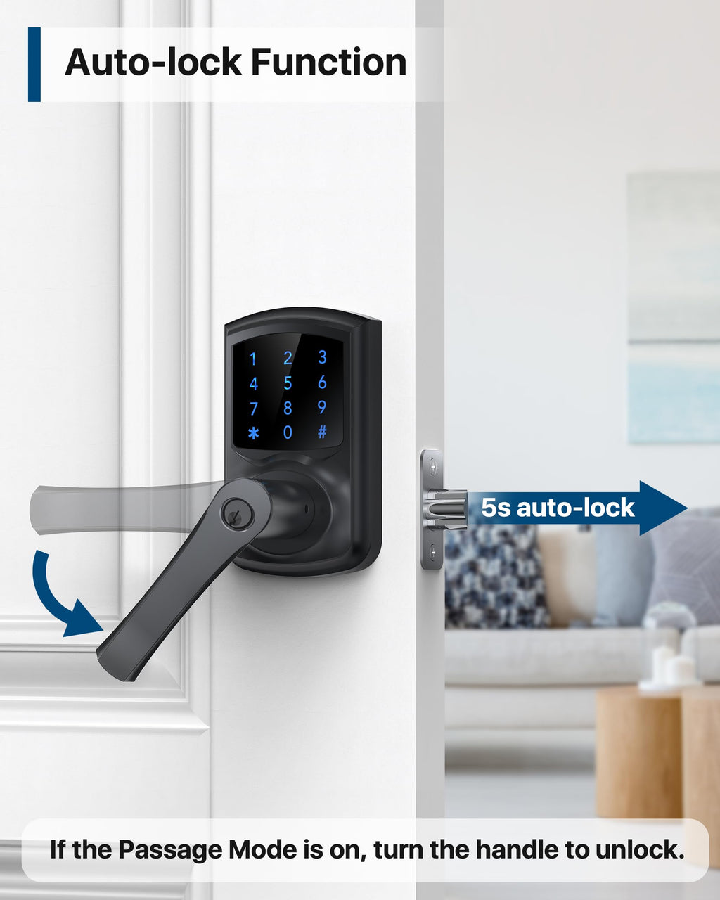 HIDALIFE Keyless Entry Door Lock, Keypad Door-Lock with Handle, Touchscreen, Auto-Locking, Anti-peep Password, Easy to Install for Front Door, Home, Office, Matte Black 4 Pack