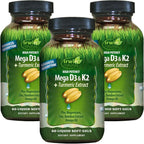 Irwin Naturals High Potency Mega D3 & K2 + Turmeric Extract — 60 Liquid Soft-Gels - 3 Pack