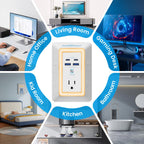 Multi Plug Outlet Surge Protector - POWSAF 5 Outlet Extender with 4 USB Ports(2 USB-C Fast Ports) and Night Light, 3-Sided Power Strip with Adapter Spaced Outlets - ETL, White