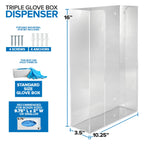 Stock Your Home Triple Acrylic Gloves Dispenser, Tissue Box Shelf, Glove Holder Wall Mount, for Kitchen, Cleaning Closet, Lab, Exam, Office