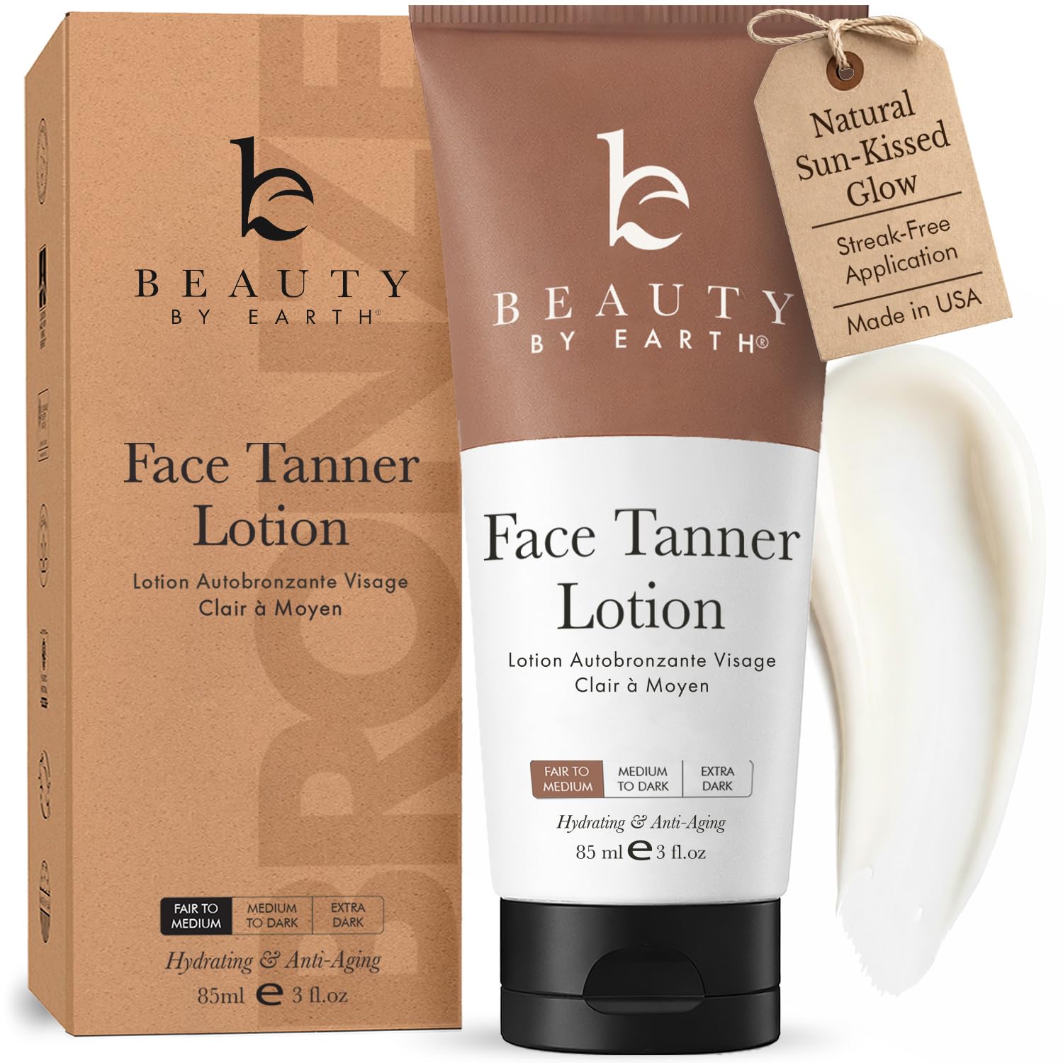 Face Tanner - USA Made with Natural & Organic Ingredients, Gradual Facial Self Tanner Lotion for Natural-Looking Fake Tan & Streak-Free Natural Glow