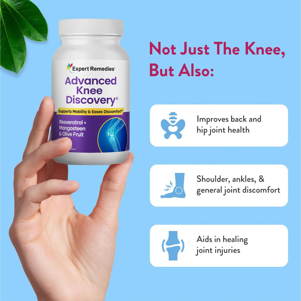 Advanced Knee Discovery Knee Joint Support Supplement, Outperforms Glucosamine Chondroitin with Fast Acting Blend of Mangoselect, Olive Fruit, Trans-Resveratrol, Non-GMO Knee Pain Blend, 120 Count